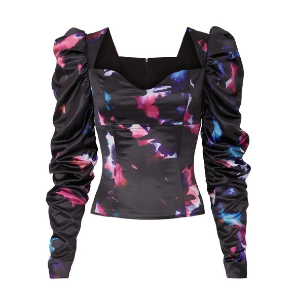 Badgley Mischka Rent the Runway Printed Bustier Top Comfy Satin in 0 2 4 6 8 - Picture 2 of 5